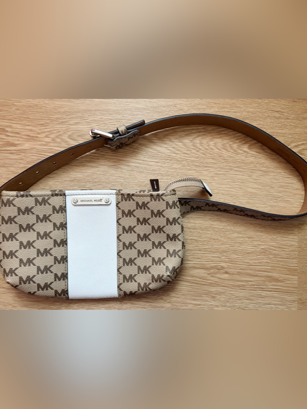 Michael Kors Monogram Belt Bag in Brown and White